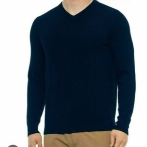 Tahari 100% Merino Will Men's Navy V-Neck Sweater